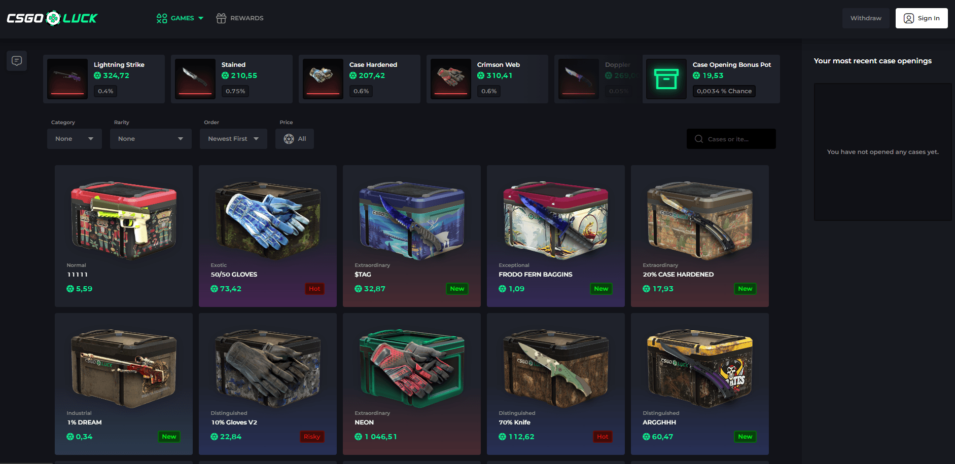 What Cases Does CSGOLuck Offer to Open?
