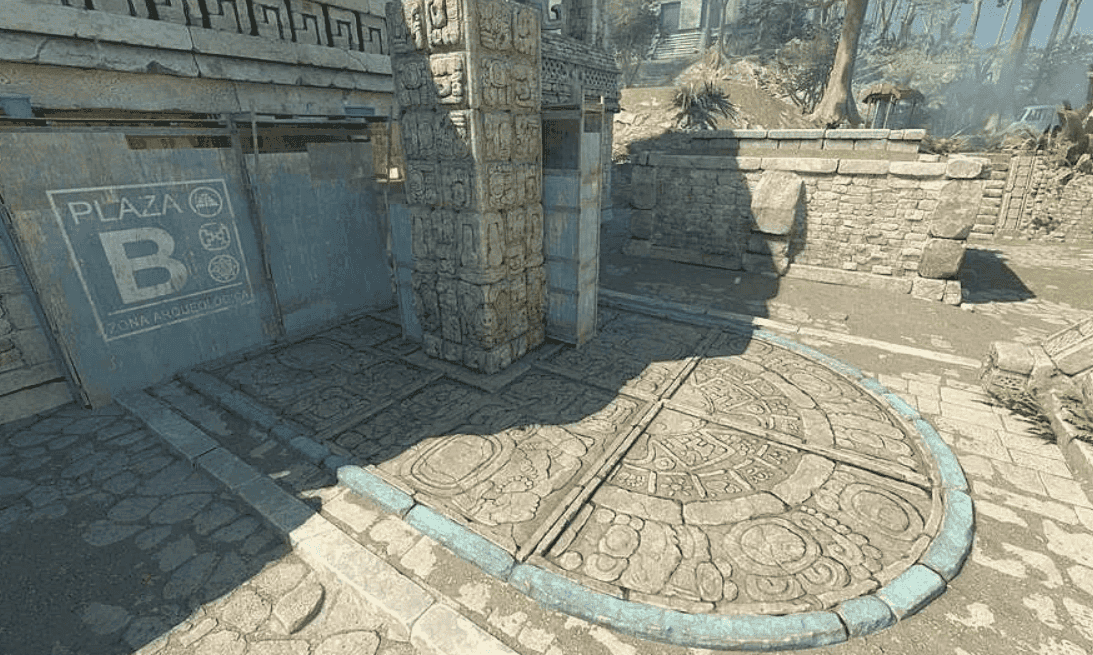 Oznaczenia kluczowych pozycji na mapie Ancient w CS2