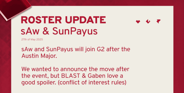 SunPayus i sAw dołączą do G2 po Majorze w Austin